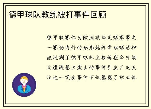 德甲球队教练被打事件回顾